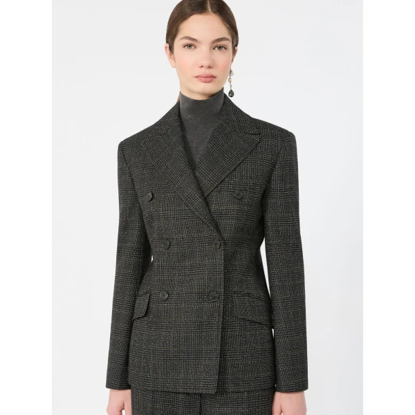 Max Mara Occhio Prince of Wales Check Wool Blazer in Dark Grey | Blazers | Luxury Shoes 