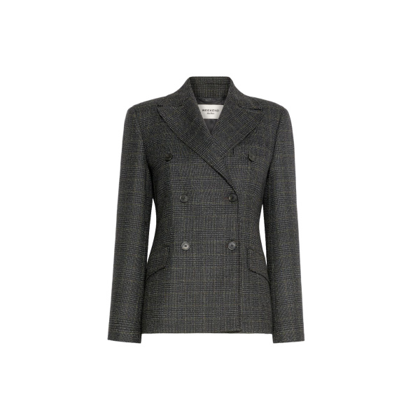 Max Mara Occhio Prince of Wales Check Wool Blazer in Dark Grey | Blazers | Luxury Shoes 