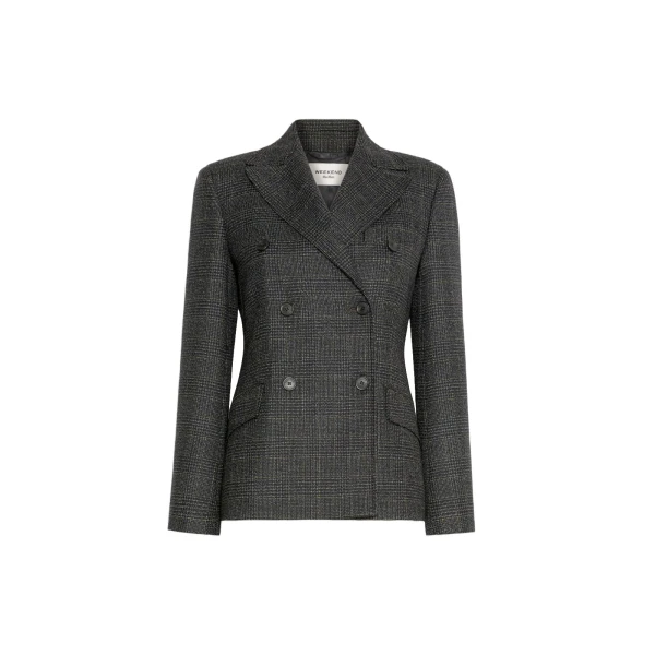 Max Mara Occhio Prince of Wales Check Wool Blazer in Dark Grey | Blazers | Luxury Shoes 