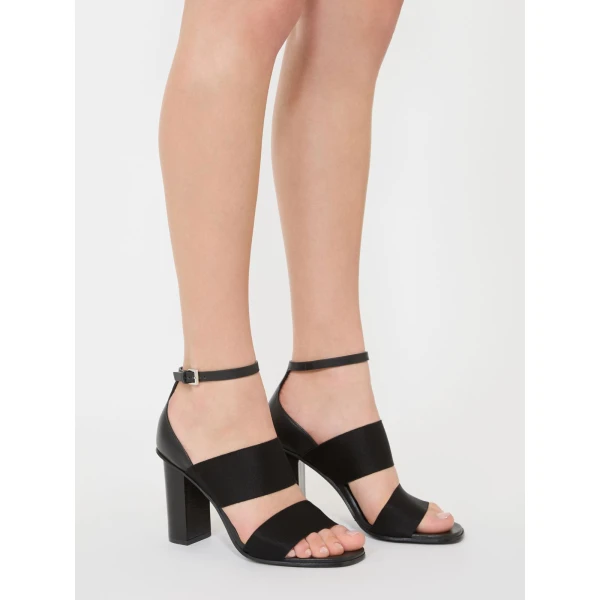 Max Mara Ode Calfskin and Elasticated Webbing Sandals in Black | Sandals | Luxury Shoes 