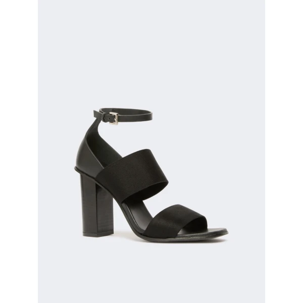 Max Mara Ode Calfskin and Elasticated Webbing Sandals in Black | Sandals | Luxury Shoes 