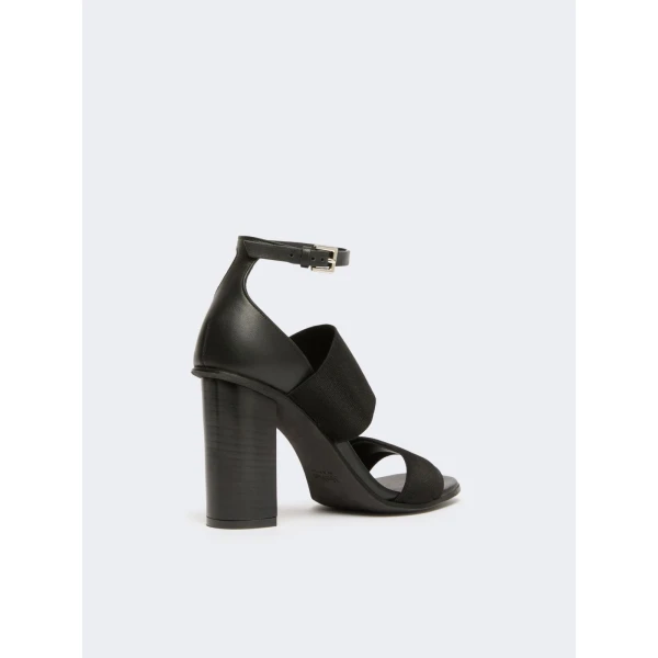 Max Mara Ode Calfskin and Elasticated Webbing Sandals in Black | Sandals | Luxury Shoes 