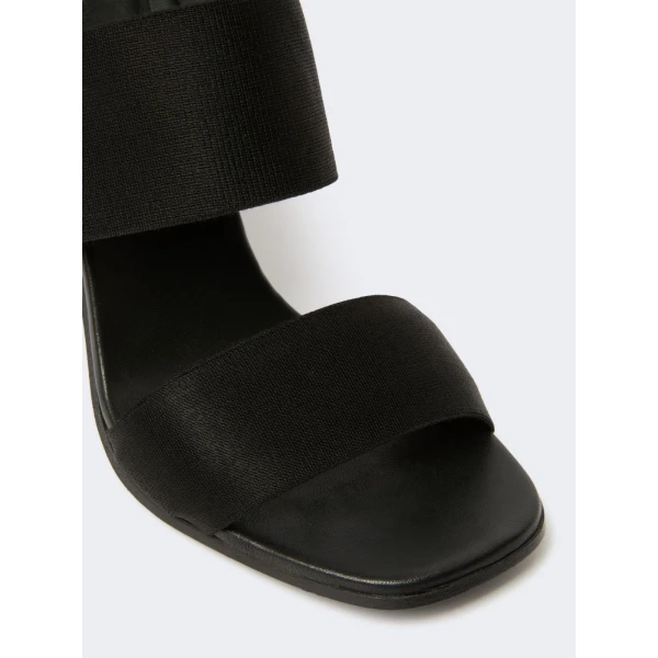 Max Mara Ode Calfskin and Elasticated Webbing Sandals in Black | Sandals | Luxury Shoes 