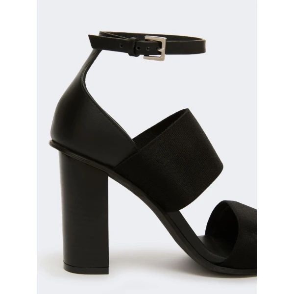 Max Mara Ode Calfskin and Elasticated Webbing Sandals in Black | Sandals | Luxury Shoes 