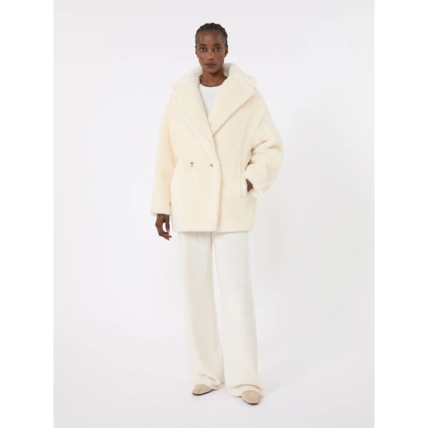 Max Mara Olga Short Teddy Bear Icon Coat in White | Wool Coat | Luxury Shoes 