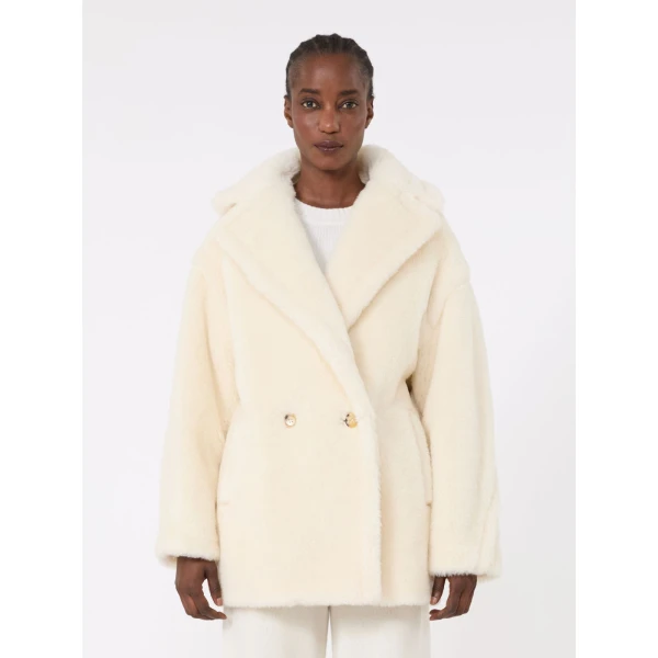 Max Mara Olga Short Teddy Bear Icon Coat in White | Wool Coat | Luxury Shoes 