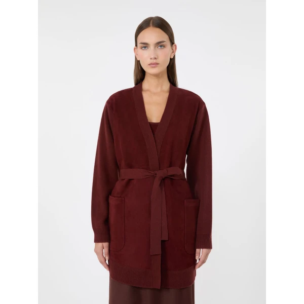 Max Mara Oliveto Wool and Cashmere Cardigan in Brown Bordeaux | Cardigan | Luxury Shoes 