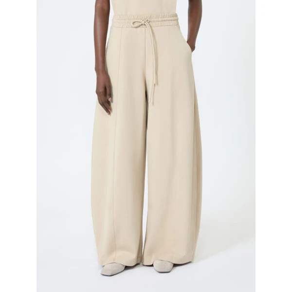 Max Mara Olmo Technical Cotton Jersey Barrel-Leg Trousers in Stone Grey | Wide leg pants | Luxury Shoes 
