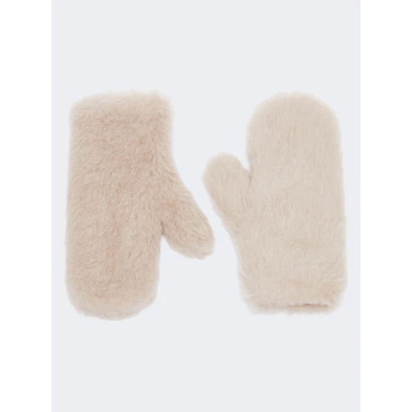 Max Mara Ombrato Alpaca and Wool Teddy Mittens in Beige | Gloves | Luxury Shoes 