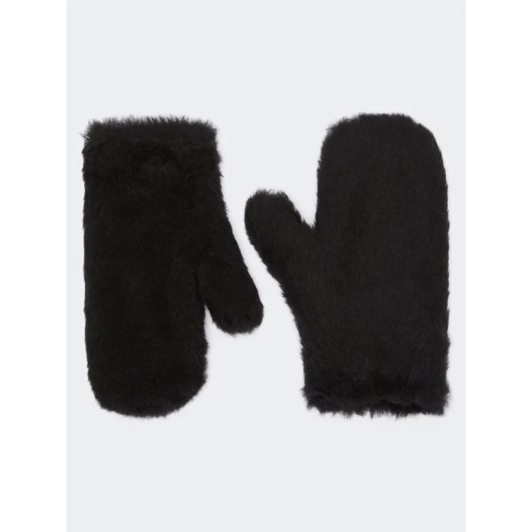 Max Mara Ombrato Alpaca and Wool Teddy Mittens in Black | Gloves | Luxury Shoes 