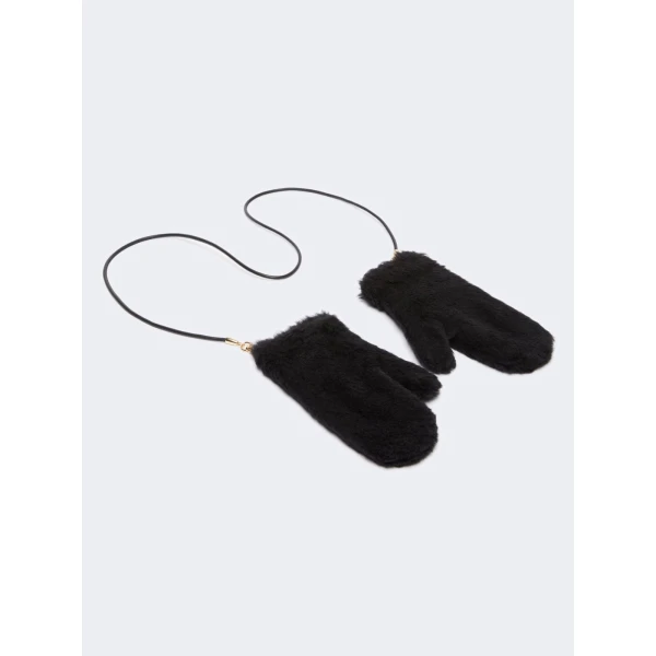 Max Mara Ombrato Alpaca and Wool Teddy Mittens in Black | Gloves | Luxury Shoes 