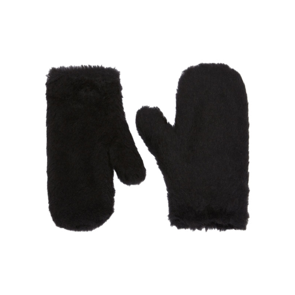 Max Mara Ombrato Alpaca and Wool Teddy Mittens in Black | Gloves | Luxury Shoes 