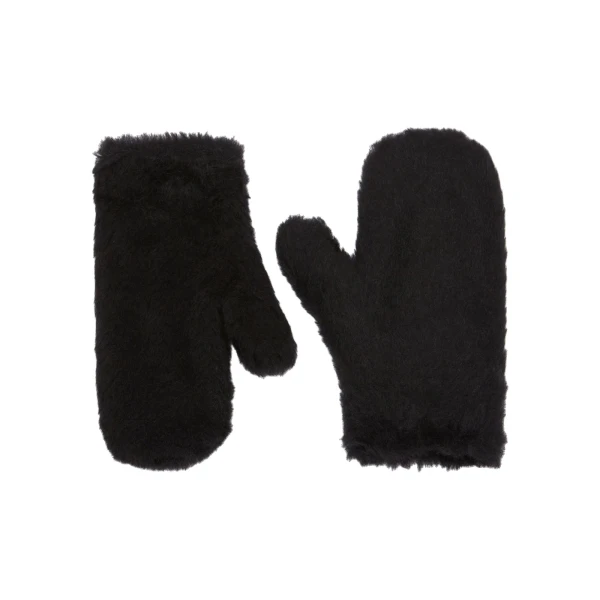 Max Mara Ombrato Alpaca and Wool Teddy Mittens in Black | Gloves | Luxury Shoes 