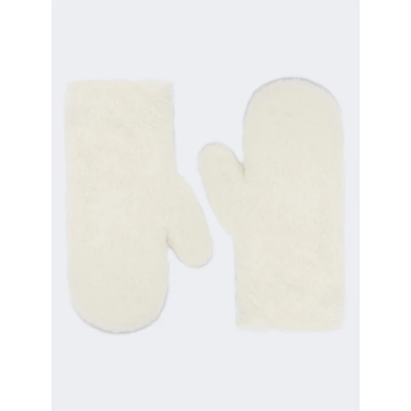 Max Mara Ombrato Alpaca and Wool Teddy Mittens in Optical White | Gloves | Luxury Shoes 
