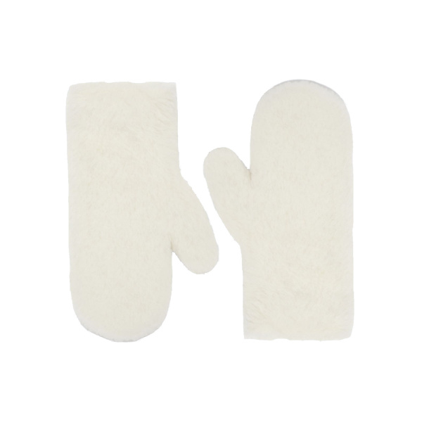 Max Mara Ombrato Alpaca and Wool Teddy Mittens in Optical White | Gloves | Luxury Shoes 