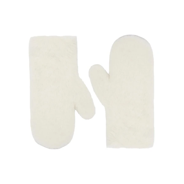 Max Mara Ombrato Alpaca and Wool Teddy Mittens in Optical White | Gloves | Luxury Shoes 