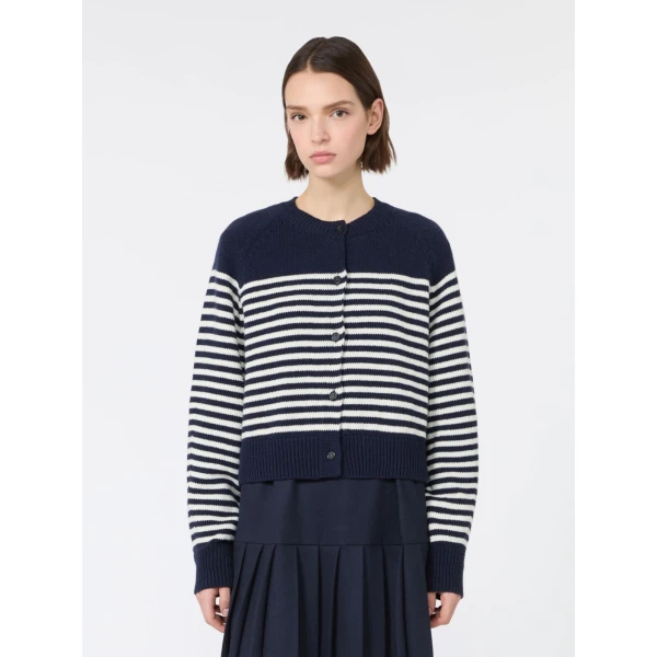 Max Mara Ombrosa Wool Cardigan in Navy | Cardigan | Luxury Shoes 