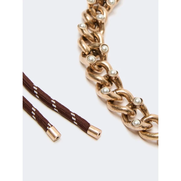 Max Mara Omelia Chain and Rope Choker Necklace in Gold | Necklace | Luxury Shoes 