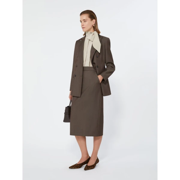 Max Mara Omelia Wool Gabardine Pencil Skirt in Tobacco | Pencil Skirts | Luxury Shoes 