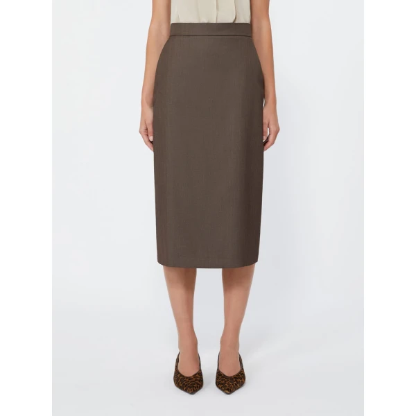 Max Mara Omelia Wool Gabardine Pencil Skirt in Tobacco | Pencil Skirts | Luxury Shoes 