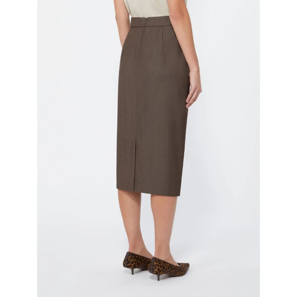 Max Mara Omelia Wool Gabardine Pencil Skirt in Tobacco | Pencil Skirts | Luxury Shoes 
