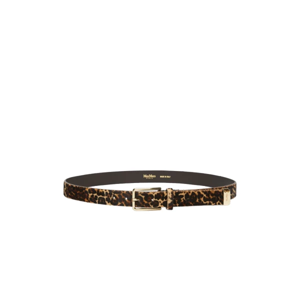 Ometto Leopard-Print Pony Hair Belt in Camel