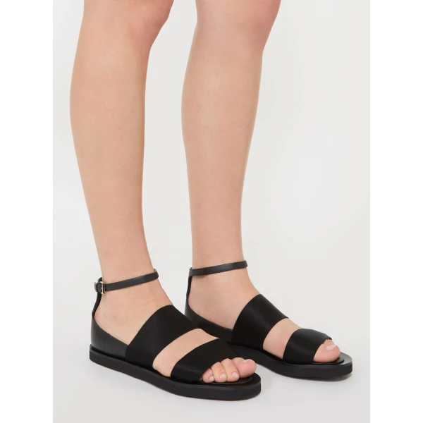 Max Mara Oncia Flat Leather and Elasticated Webbing Sandals in Black | Sandals | Luxury Shoes 