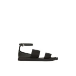 Max Mara Oncia Flat Leather and Elasticated Webbing Sandals in Black | Sandals | Luxury Shoes 