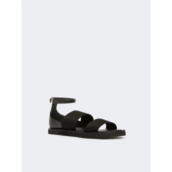 Max Mara Oncia Flat Leather and Elasticated Webbing Sandals in Black | Sandals | Luxury Shoes 