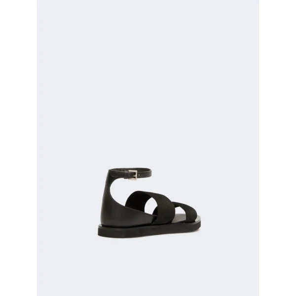 Max Mara Oncia Flat Leather and Elasticated Webbing Sandals in Black | Sandals | Luxury Shoes 