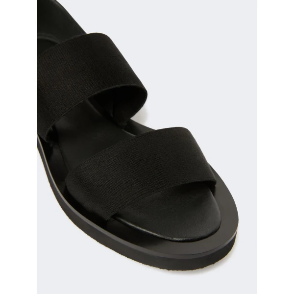 Max Mara Oncia Flat Leather and Elasticated Webbing Sandals in Black | Sandals | Luxury Shoes 