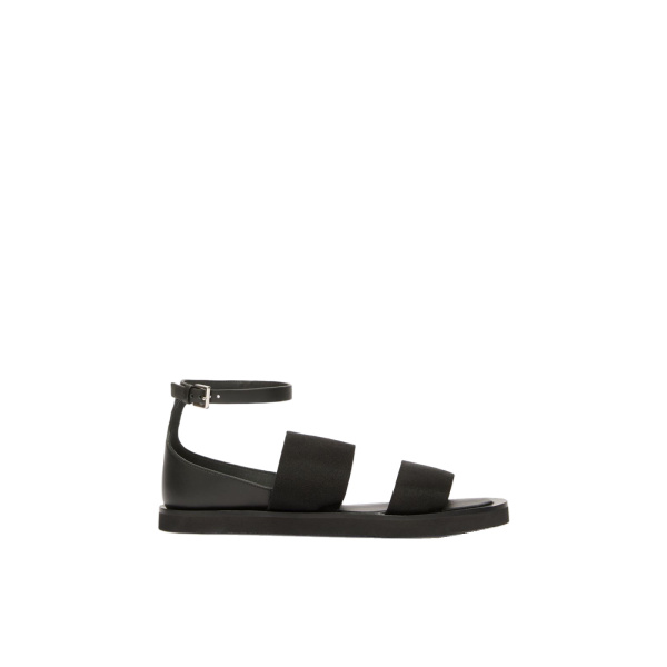 Max Mara Oncia Flat Leather and Elasticated Webbing Sandals in Black | Sandals | Luxury Shoes 