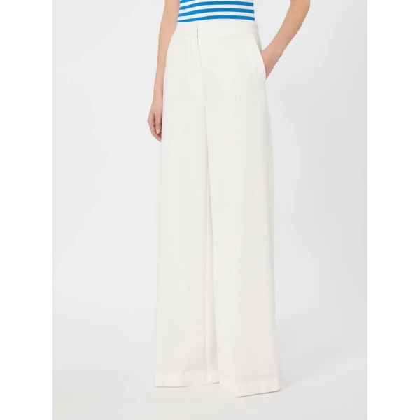 Max Mara Oncia Pique Jersey Wide-Leg Trousers in White | Wide leg pants | Luxury Shoes 