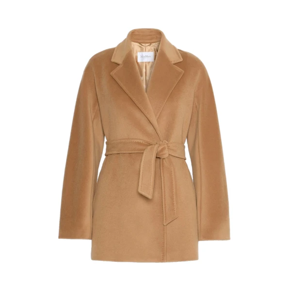 Ondina Short Wool Beaver Cloth Robe Coat in Camel