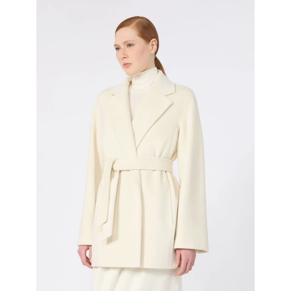 Max Mara Ondina Short Wool Beaver Cloth Robe Coat in White | Wool Coat | Luxury Shoes 