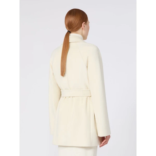 Max Mara Ondina Short Wool Beaver Cloth Robe Coat in White | Wool Coat | Luxury Shoes 