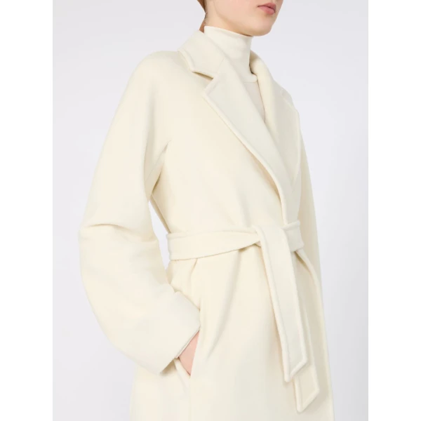 Max Mara Ondina Short Wool Beaver Cloth Robe Coat in White | Wool Coat | Luxury Shoes 