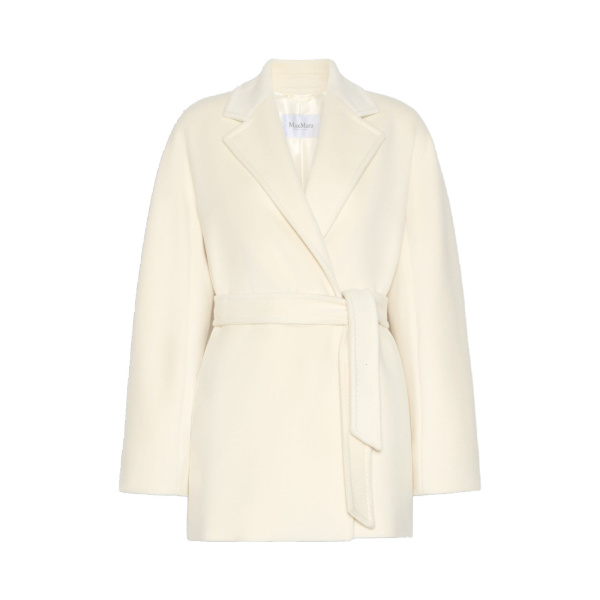 Max Mara Ondina Short Wool Beaver Cloth Robe Coat in White | Wool Coat | Luxury Shoes 