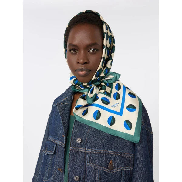 Max Mara Onesto Printed Silk Scarf in Dark Green | Scarves | Luxury Shoes 