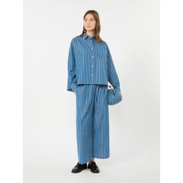 Max Mara Onore Striped Poplin Boxy Shirt in Cornflower Blue | Shirts | Luxury Shoes 