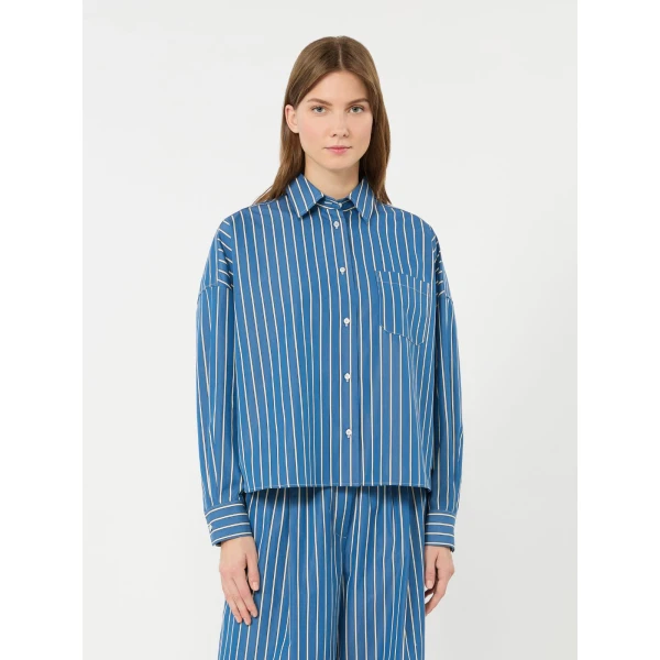 Max Mara Onore Striped Poplin Boxy Shirt in Cornflower Blue | Shirts | Luxury Shoes 