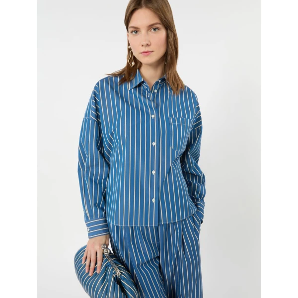 Max Mara Onore Striped Poplin Boxy Shirt in Cornflower Blue | Shirts | Luxury Shoes 