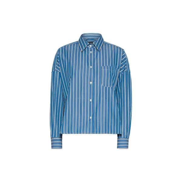 Max Mara Onore Striped Poplin Boxy Shirt in Cornflower Blue | Shirts | Luxury Shoes 