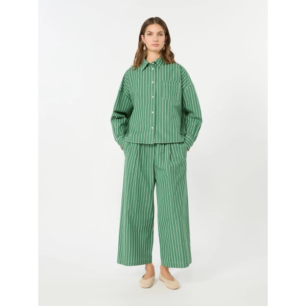 Max Mara Onore Striped Poplin Boxy Shirt in Green | Shirts | Luxury Shoes 