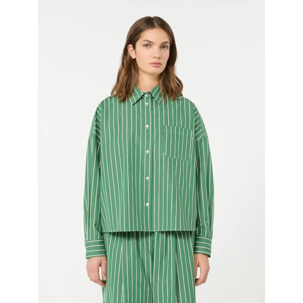 Max Mara Onore Striped Poplin Boxy Shirt in Green | Shirts | Luxury Shoes 