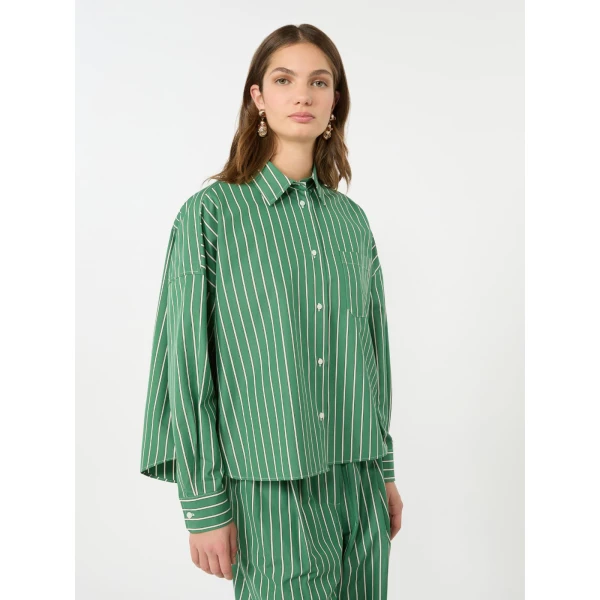 Max Mara Onore Striped Poplin Boxy Shirt in Green | Shirts | Luxury Shoes 