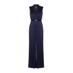 Max Mara Orario Envers Satin Tuxedo Jumpsuit in Midnight Blue | Jumpsuit | Luxury Shoes 