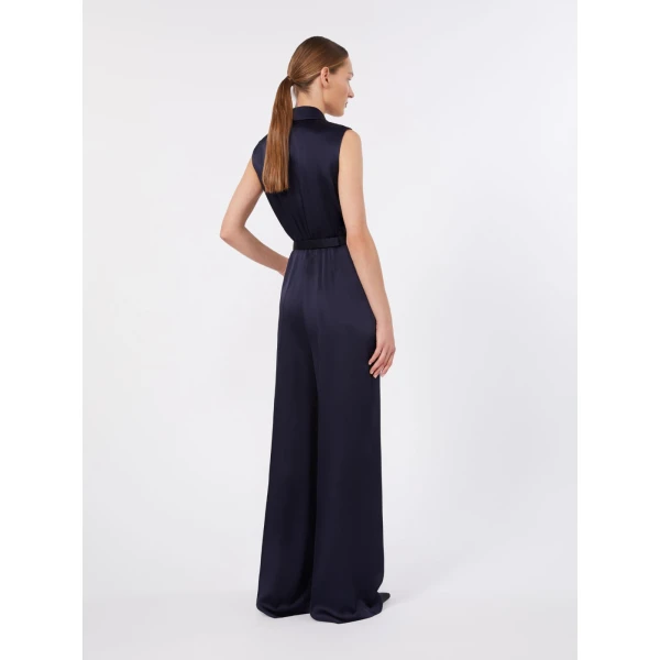 Max Mara Orario Envers Satin Tuxedo Jumpsuit in Midnight Blue | Jumpsuit | Luxury Shoes 
