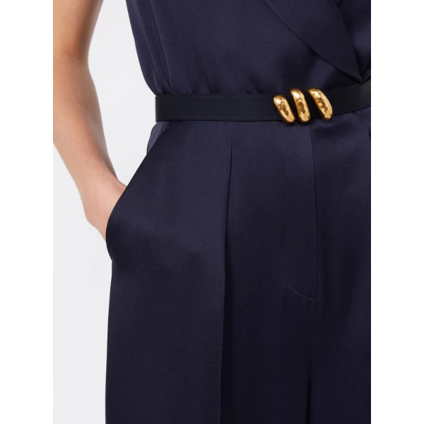 Max Mara Orario Envers Satin Tuxedo Jumpsuit in Midnight Blue | Jumpsuit | Luxury Shoes 
