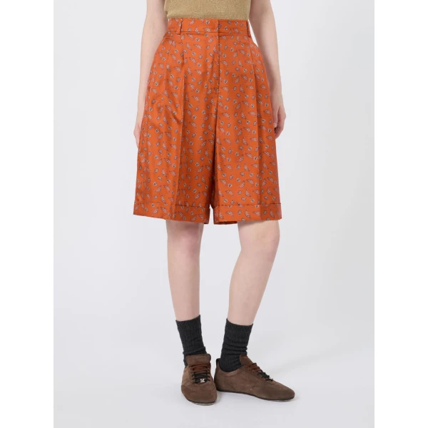 Max Mara Orario Printed Silk Twill Bermuda Shorts in Terra Cotta | Shorts | Luxury Shoes 